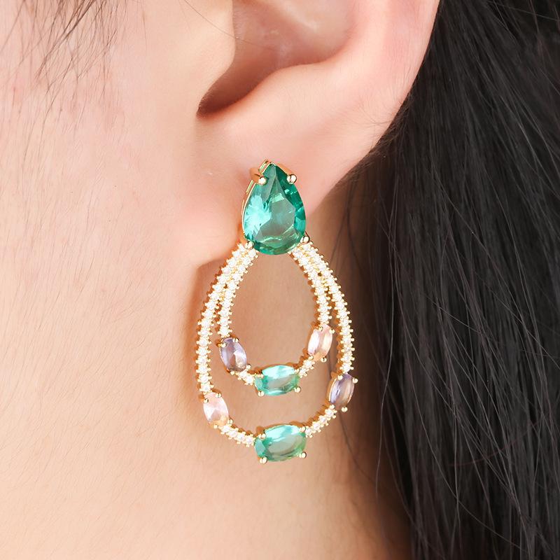 Earrings Women'S Full Diamond Droplet Earrings Sexy Color Zirconium Big Stud Earrings Valentine'S Day Gift