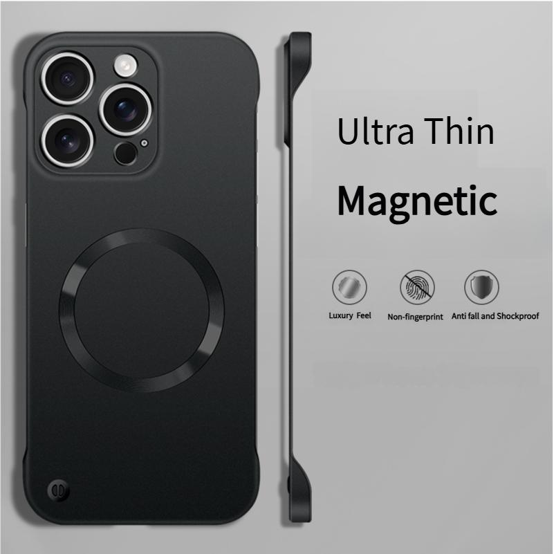 Ultra Thin Metallic Paint Magnetic For Magsafe Case For 17 Air 16 15 14 13 12 Pro Max Plus Frameless Cooling Hard Cover