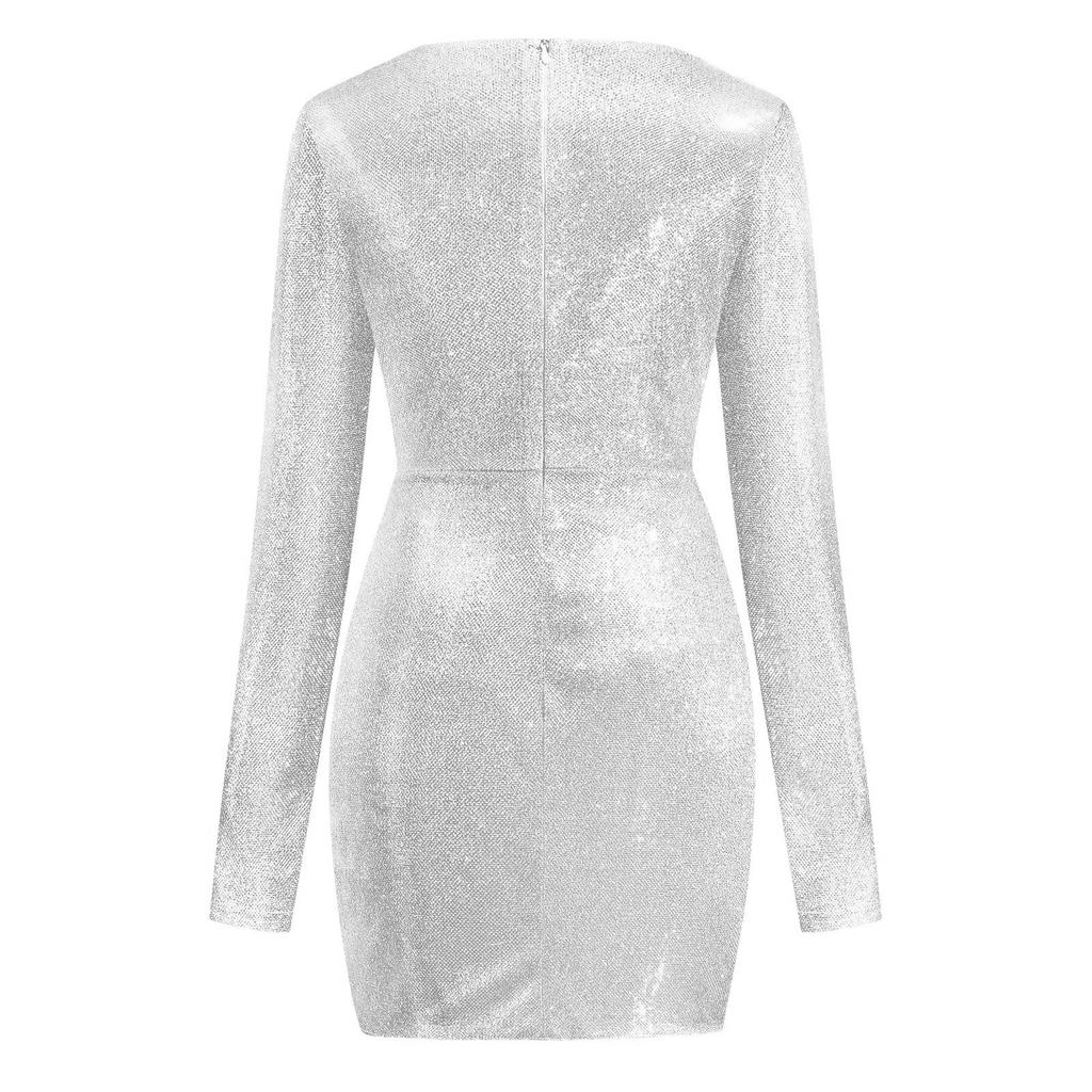 Módní dámské šaty s horkou ražbou, dlouhý rukáv, výstřih do V, sexy