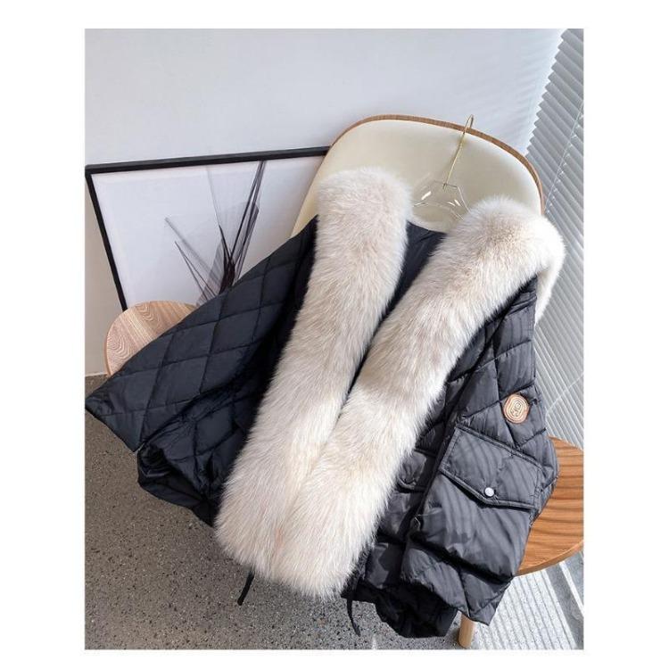 Winter Women Parka Coat Super Large Faux Fox Fur Nautical Collar Down Cotton New Arrival