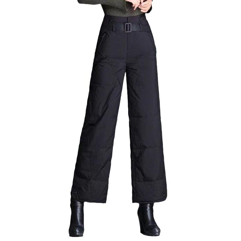 Women's High-Waisted Loose-Fit Bootcut Down Cotton Pants - Winter 2023 Trend