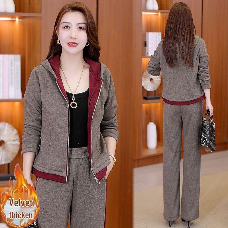 Tuta sportiva casual da donna Inverno 2025: Completo Giacca Calda con Cappuccio e Pantaloni Lunghi in Velluto #895.