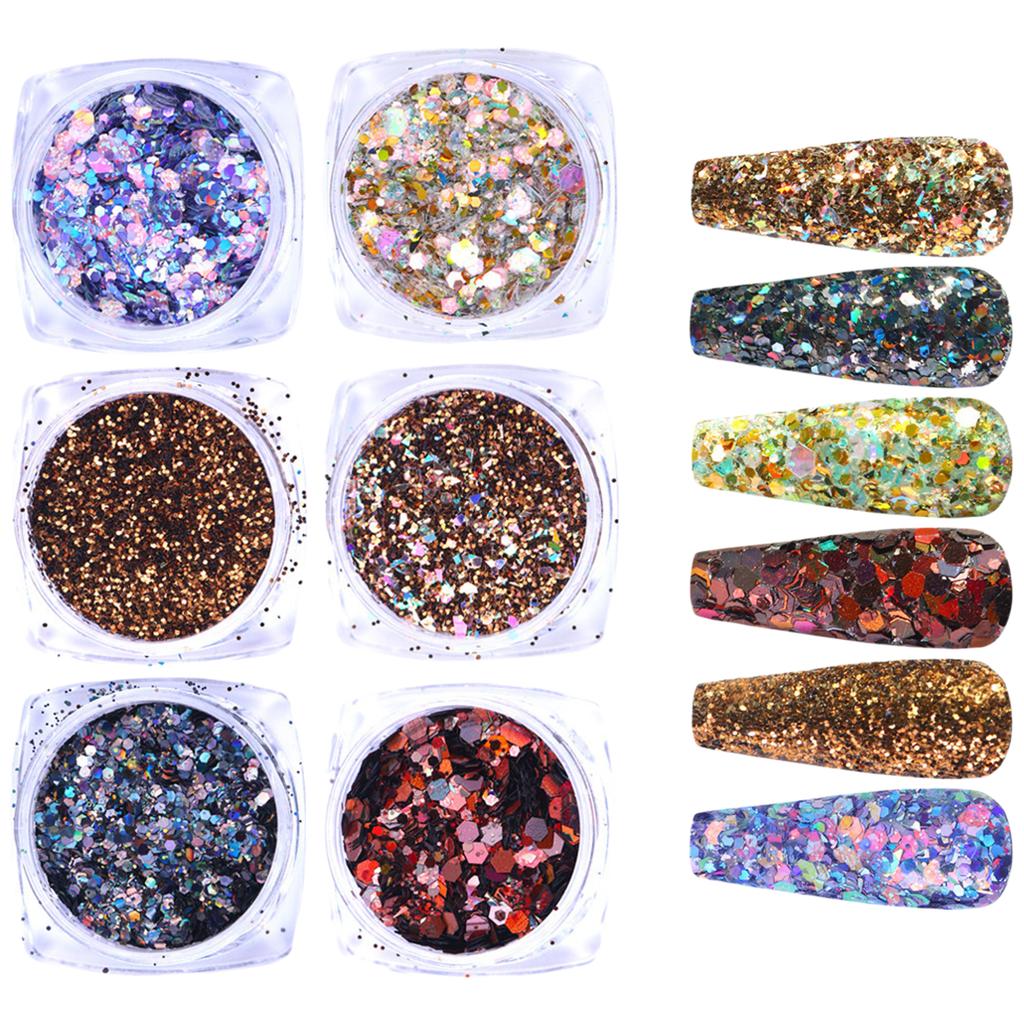 6 Color Nails Powder for Women Nails Glitter Dust Fine Shine Pigment Nails Art Powder for Nails Art Decorations