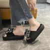 Plateau-Slipper Frühling und Sommer neue Mode Damenschuhe vielseitige Ein-Riemen-Sandalen weiche Sohle Strand-Slipper kühl