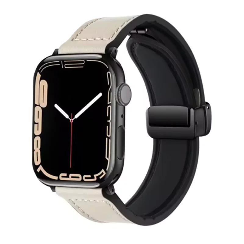 Leather Strap For Apple Watch Band 49mm 44 45 42mm 40 46 38 41mm Magnetic Bracelet Correa Men IWatch Ultra Series 10 9 8 7 SE 6