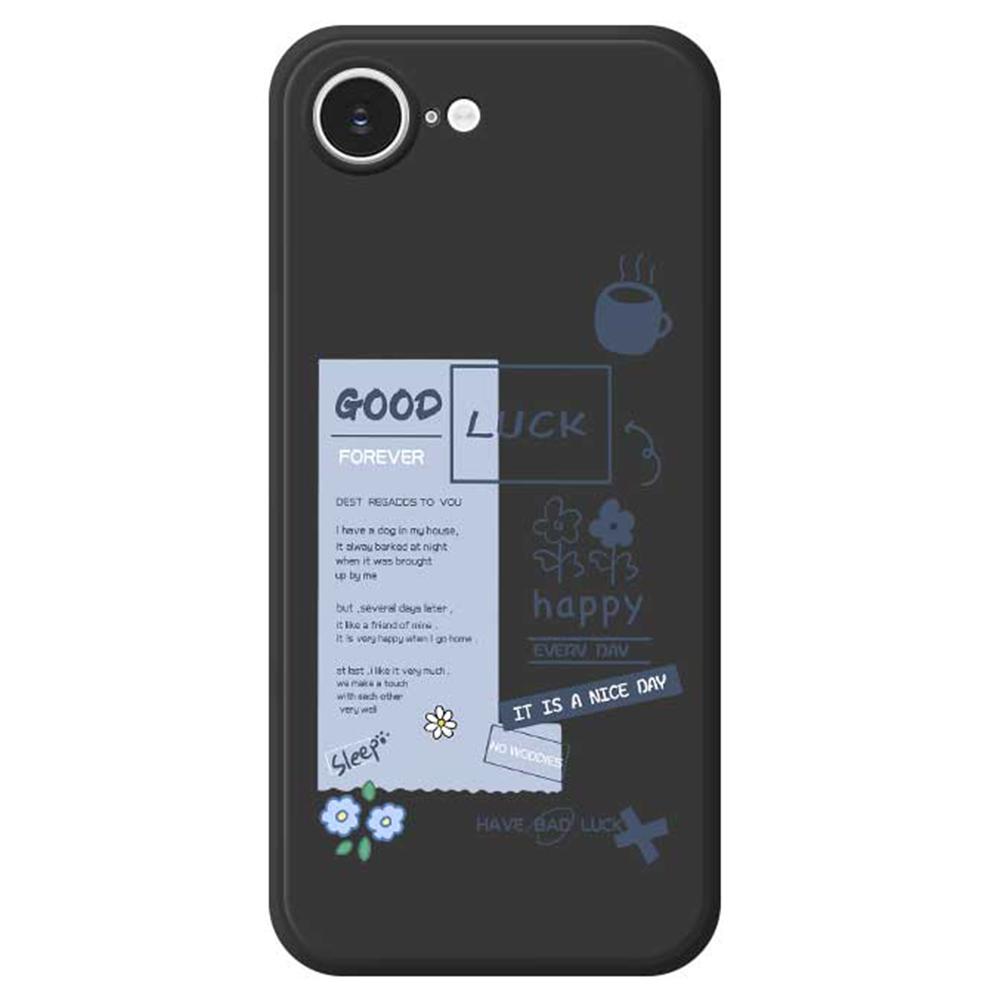

For iPhone 16e Case Good Luck Notes Pattern Printing Straight Edge TPU Phone Back Cover Black