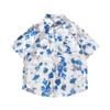 Summer vacation seaside blue shirt for men and women, trendy loose-fitting plus-size Hawaiian short-sleeve shirt