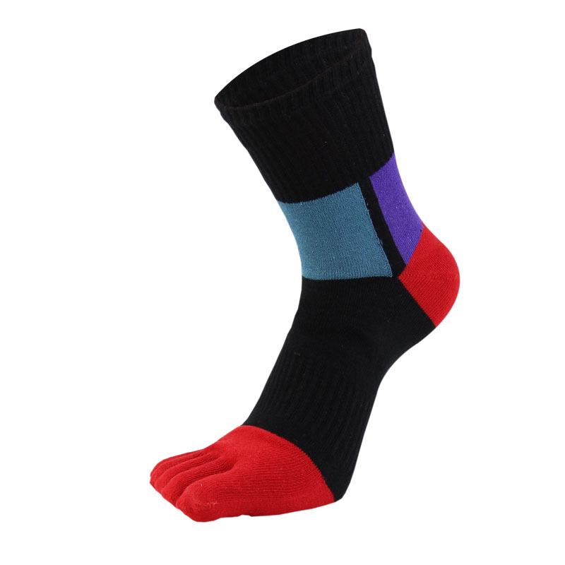 Cotton Sweat-Absorbing Men's Mid-Calf Toe Socks - High-Waist, Five-Finger Design
