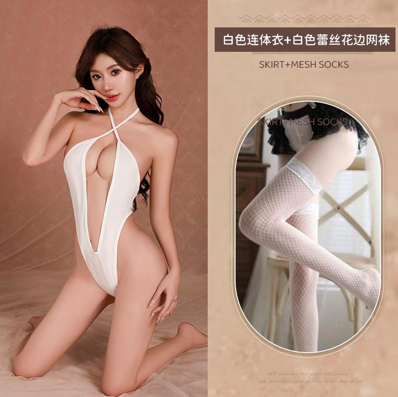 New Sex Sexy Underwear Hollow Lace-up Open Crotch Onesie Hot Free Uniform Temptation Pajamas