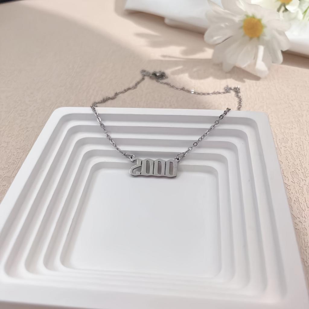 1999 Titanium Steel Minimalist Number Necklace - Unisex Anniversary Jewelry Gift for Valentine's Day, Casual Attire & Special Occasions