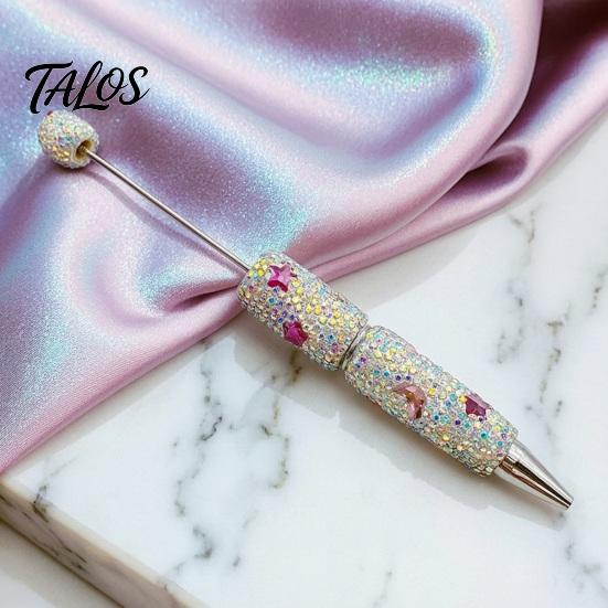 Comfortable Grip Beaded Pens Glitter Beadable Ballpoint Pen, Sparkly Rhinestone Star Moon Plastic DIY Handmade Gel Ink Pen for School Projects, Crafts