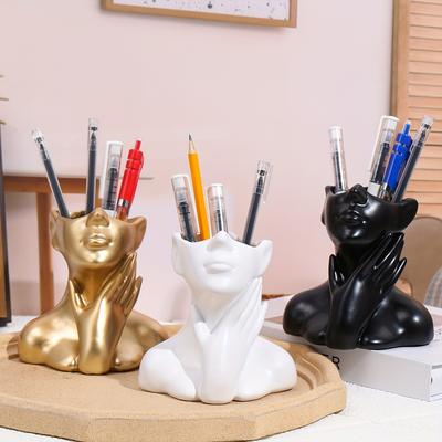 1PC Light Luxury Art Pen Holder, Charming Human Body Shape Desktop Storage Box, Office Dorm Accessories, Home Decor