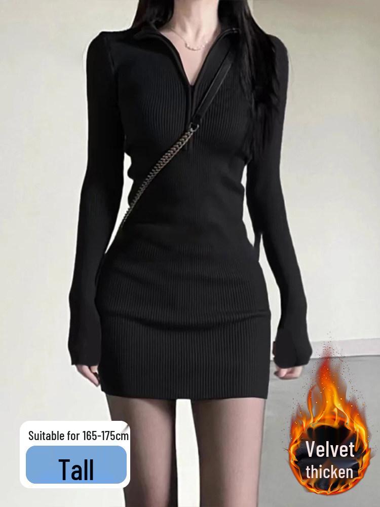 Women's Black Slim-Fit Dress with Coat - 2026 Autumn/Winter High-End Cinched Waist Little Black Dress