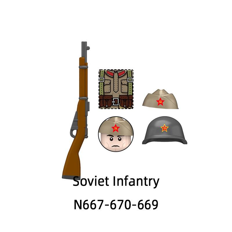 The N667-N670 Soviet Infantry Model Blocks MOC Bricks Set Gifts Toys