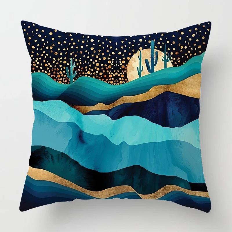 Nordic Mountains Moon Sunrise Metal Painting Pillowcase Sofa Decoration Cushion Cover 40*40 Home Decoration Cushion Cover 60*60