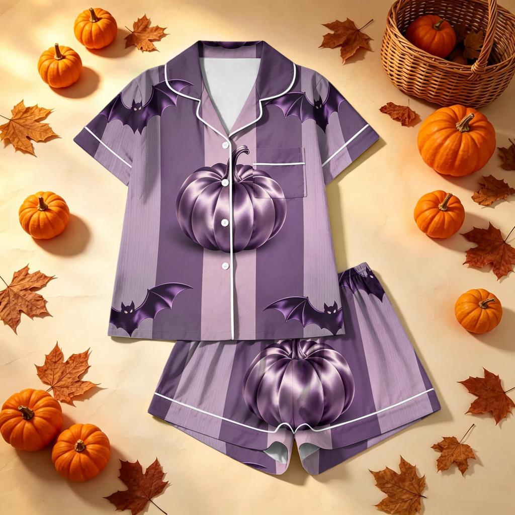 Women's Halloween Print Pajama Set Comfortable Casual Wear Two-Piece Sleepwear