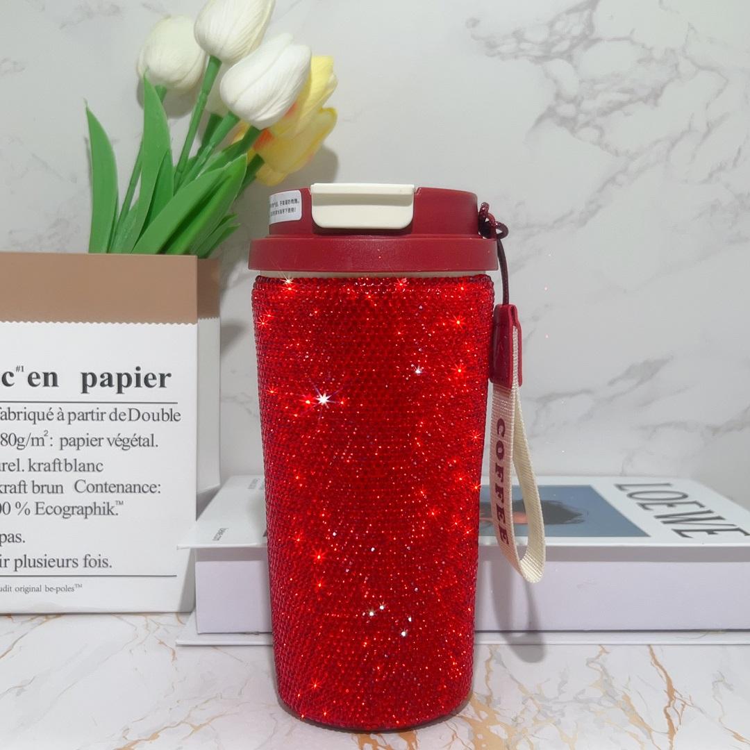 530ml Bling Diamond Ceramic Vacuum Flask Ceramic Coated Inner Liner Double Drinking Stainless Steel Insulated Cup Thermo Bottle 530ML красный