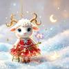 Shining 2D Flat Rhinestone Embossed Goat Pendant Bag Charm Christmas Tree Ornament