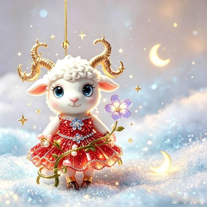 Shining 2D Flat Rhinestone Embossed Goat Pendant Bag Charm Christmas Tree Ornament