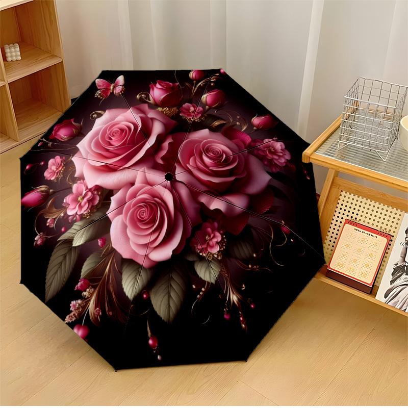 

rainbow colored flower Theme Automatic Umbrella Compact 8-Rib Design Sturdy Construction Durable Umbrella Stylish Accessory