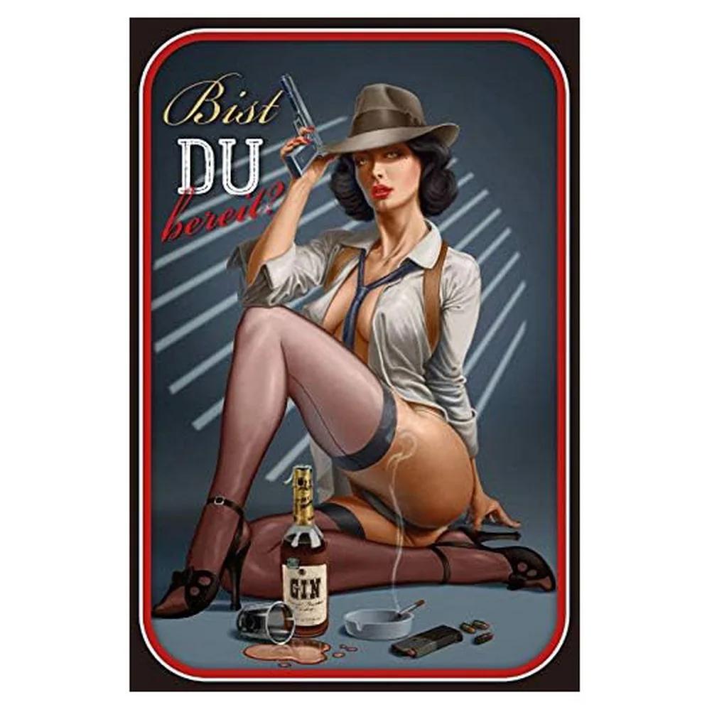 Vintage Pinup Weinmädchen Metallblechschilder Cocktail Martini Fireball Bier Wanddeko für Hausbars Garage Café Clubs Man Cave Pubs