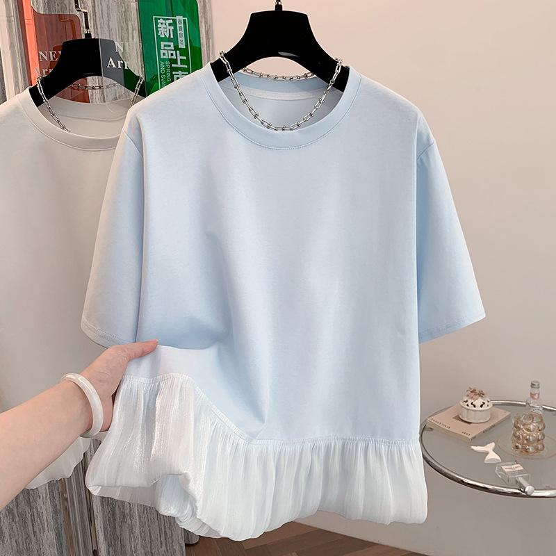 Summer Lace Splicing Plus Size Slimming Short-Sleeve T-Shirt