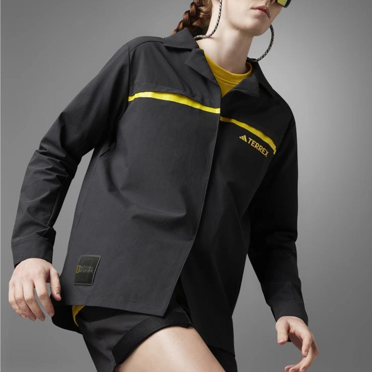 Adidas X Camiseta Manga Larga National Geographic W Natgeo Deportes al Aire Libre Estampado de Letras Camisetas de Mujer Negro IC1994