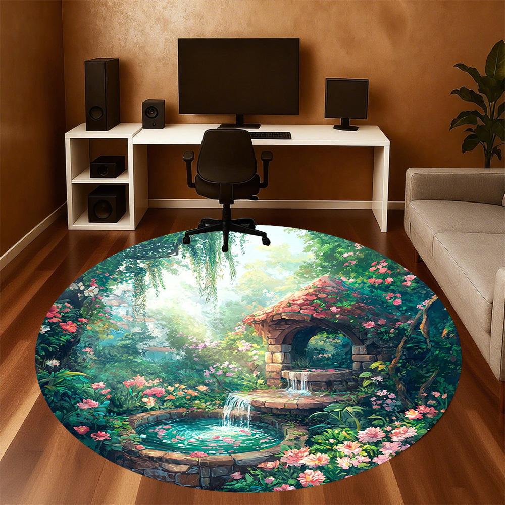 1PC Fairy Garden Office Round Area Rug, Under Office Chairs Bedroom Living Room Home Decor, Carpet for Office -1110083