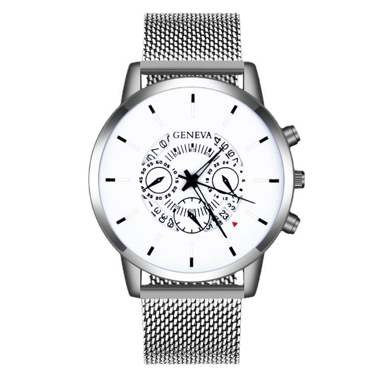 Versatile Three-Eye Calendar Watch Men'S Fashion Mesh Belt Quartz Watch