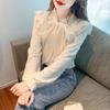 Spring and Autumn Korean Scarf Neck Bow Splice Lace Shirt Women's Foreign Versatile Slim Bottom Shirt