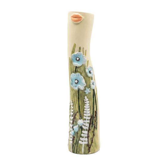 Resin Decorative Vase with 3D Relief Flowers And Human Face