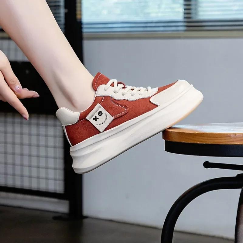 Fashion 6CM 2024 Suede Cow Genuine Leather Women Casual Shoes Skateboard Platform Wedge Women New Fashion Sneakers Chunky Shoes Spring