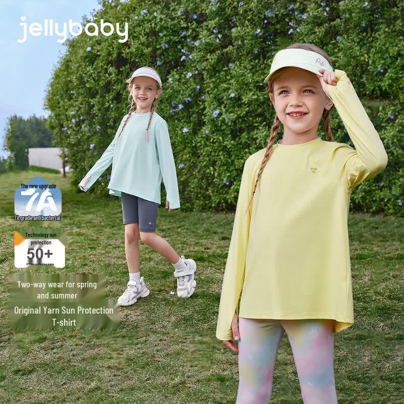 JELLYBABY Girls' Heart Print Sun Protective Long Sleeve T-Shirt