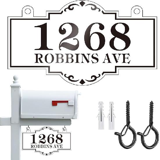 Hanging Address Sign Plaque - Personalized House Number Sign Plaque,House Address Numbers for Outside Mailbox,Lamp Post,Light Post,Metal Reflective