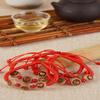 Peach Wood Carved Zodiac Bead Bracelet with Red String