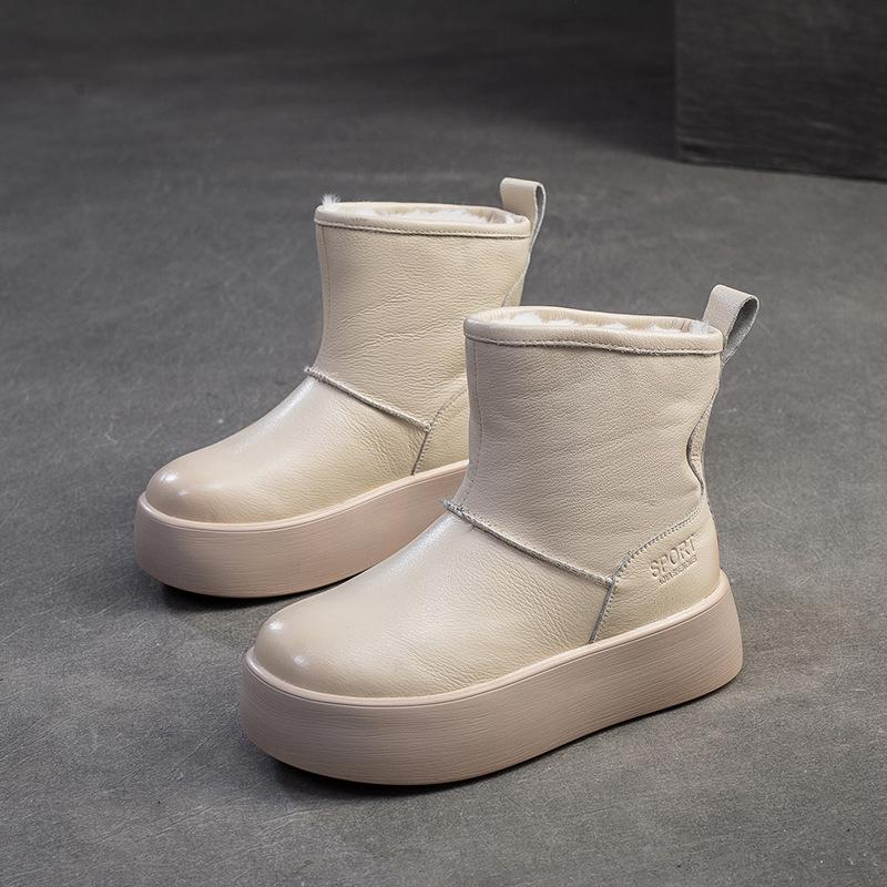 

Fashion GKTINOO 5cm Genuine Leather Chunky Cow Spring Rubber Ankle Boots Soft Soled Winter Plush Flats Booties Autumn Women Shoes 250
