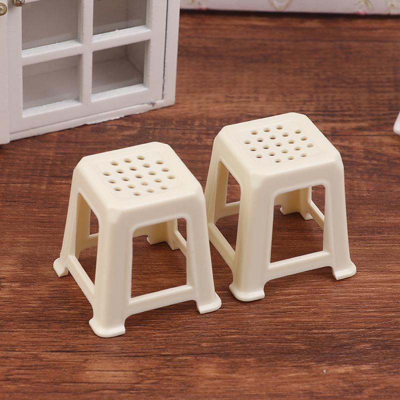 2Pcs 1:12 Dollhouse Miniature Small Chair Plastic Stool Furniture Model Decor Toy Doll House Accessories