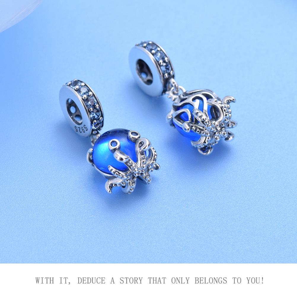 S925 Sterling Silver Starfish, Dolphin, and Turtle Charm Bracelet with Beaded Accessories