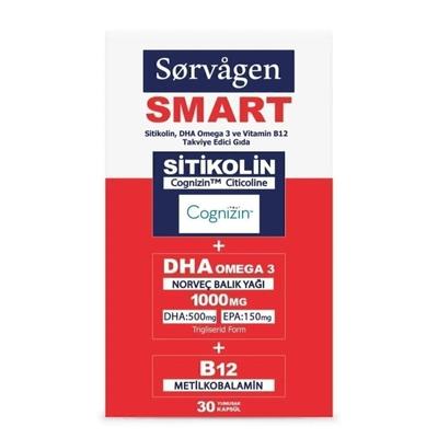 Sørvägen Smart - Suplement z cytykoliną, DHA Omega-3 i witaminą B12, 30 kapsułek miękkich