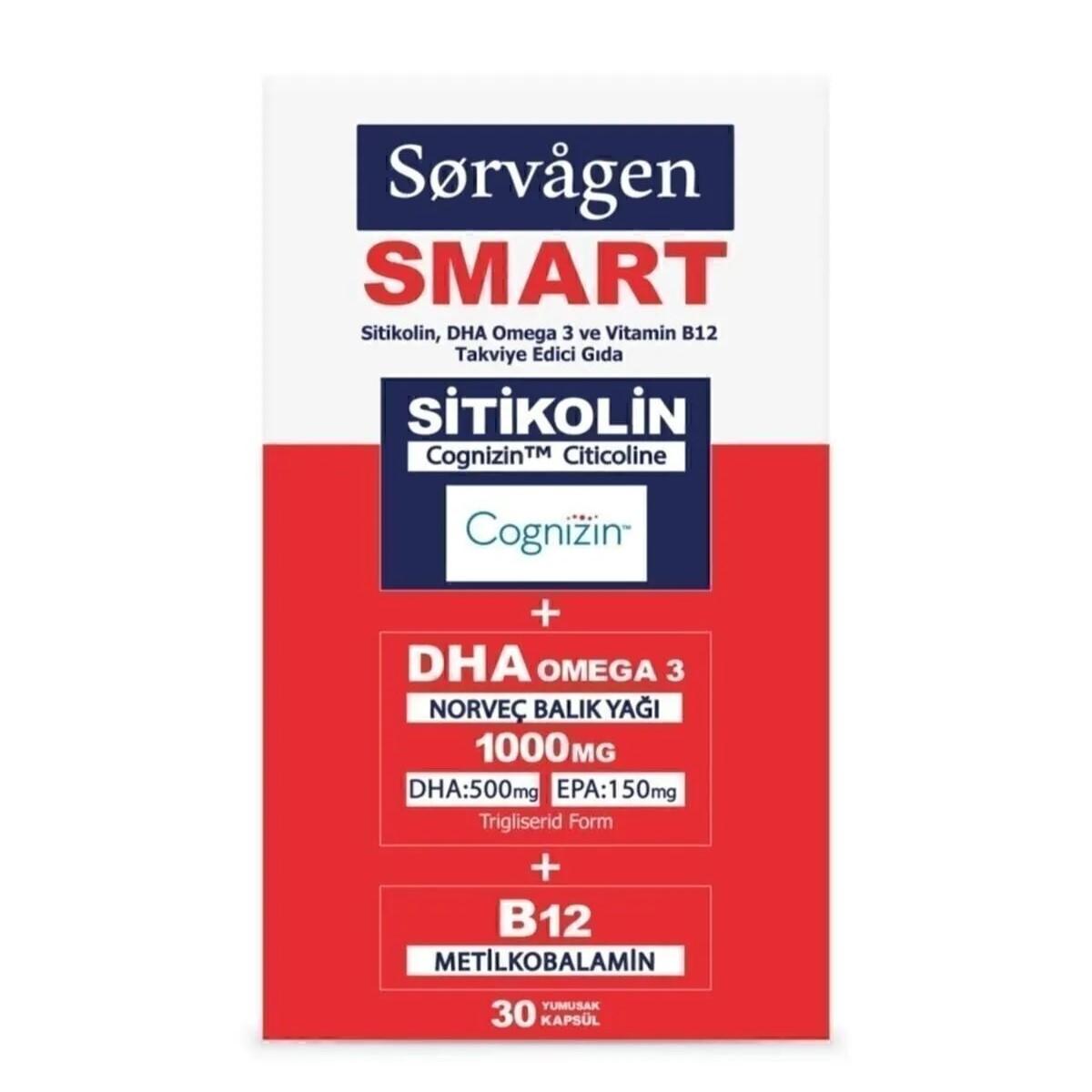 

Sørvägen Smart - Citicoline, DHA Omega-3, and Vitamin B12 Supplement, 30 Softgels