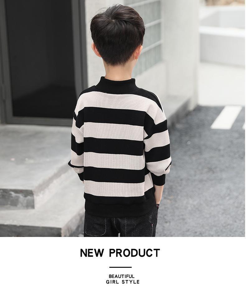 Boys' High-Neck Fleece Sweater - Thick Knitted, Trendy Base Layer for Autumn/Winter 2025