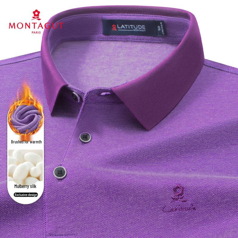 MONTAGUT Men s Silk Blend Brushed Colorblock Polo Shirt 50