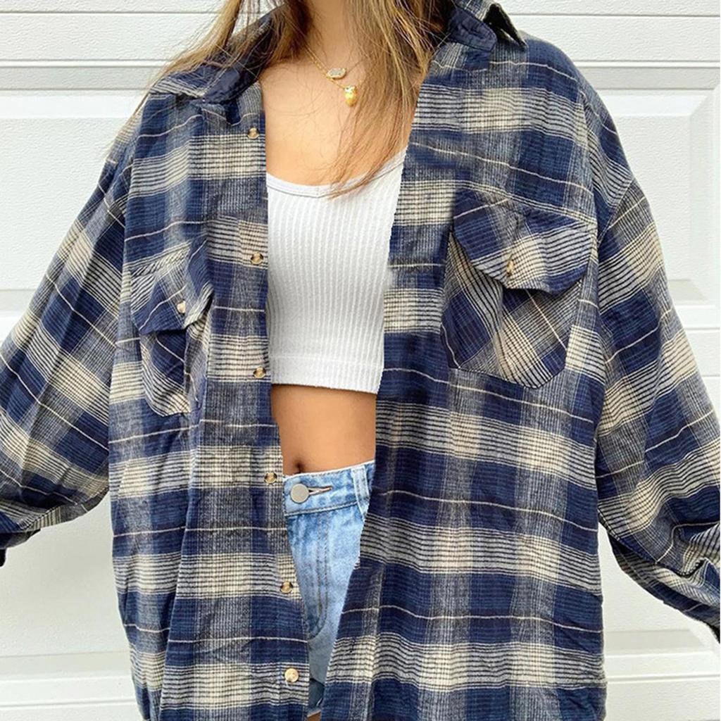Women's Shirt Casual Plaid Cardigan  And Winter Long-Sleeved Jacket