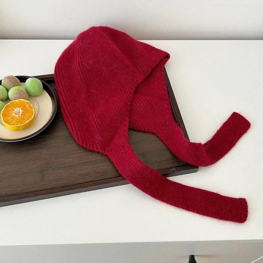 Windproof Knit Earflap Hat Solid Color Warm Skull Cap Korean Style Bonnet  Daily Commute
