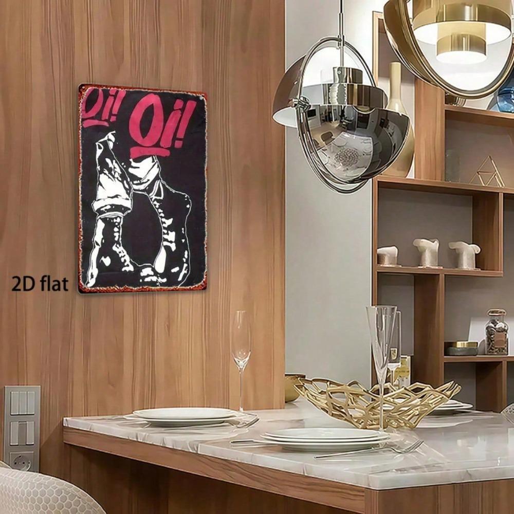1pc Punk Metal Sign Oi! Oi! Black & Red Iron Poster, Rock Wall Decor for Garage Bar Home, Sturdy 2D Flat