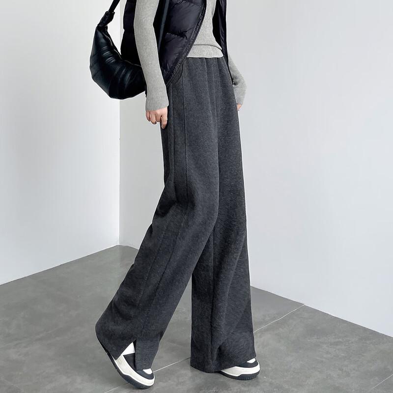Women's High-Waist Wool-Blend Herringbone Wide-Leg Slit Casual Pants