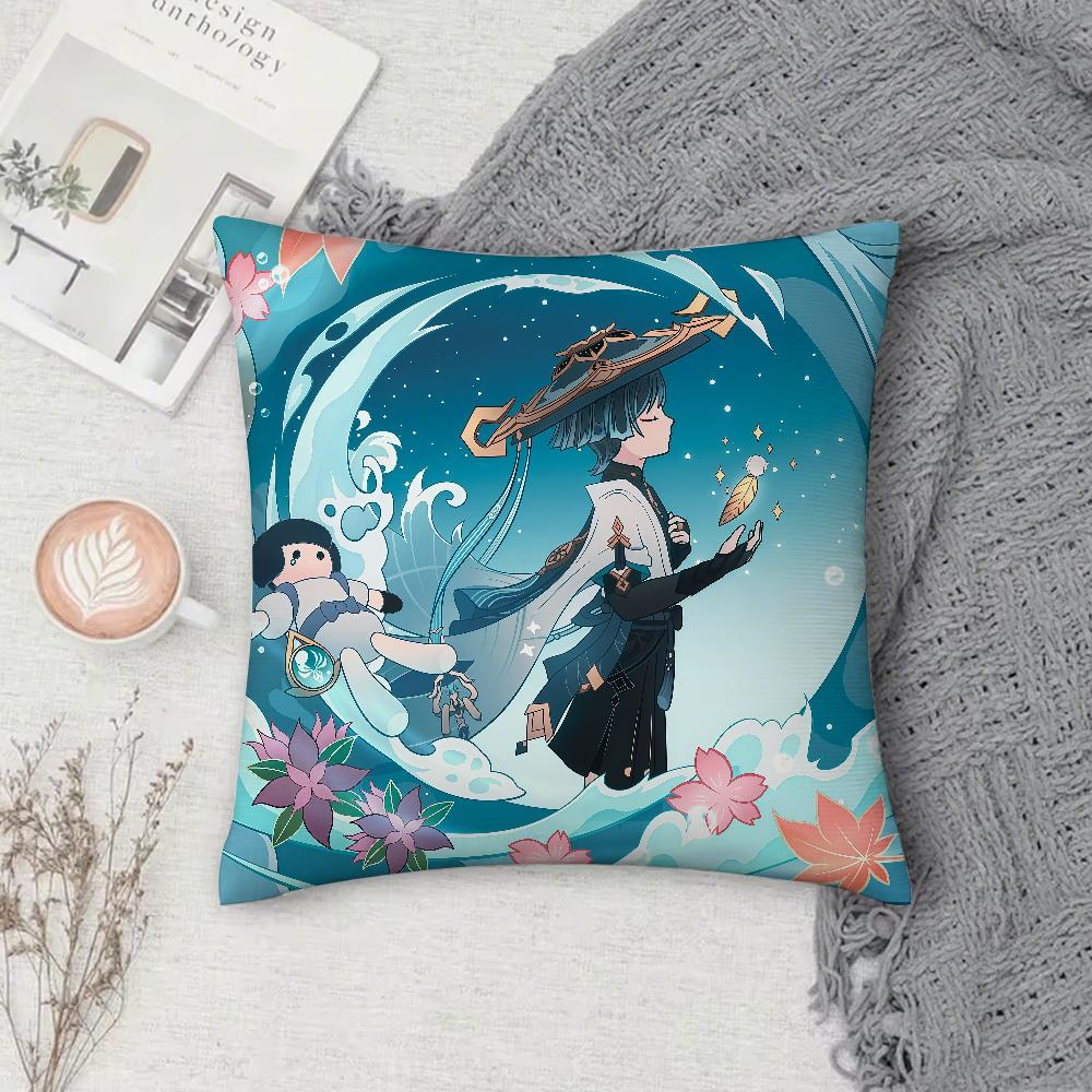 Genshin Impact Scaramouche Pillow Case Square DoubleSided Printing Sofa Cushion Cover Pillowcase Bedroom Bedside