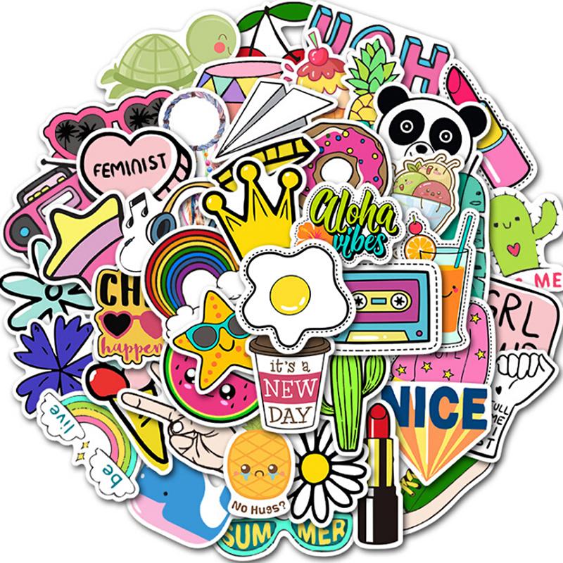 50Pcs Cute Cartoon Stickers Laptop Luggage Guitar Bicycle Skateboard Decals