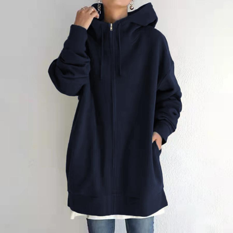 Autumn Winter New Style Streetwear Zip-Up Hooded Long Sleeve Fleece Sweatshirt