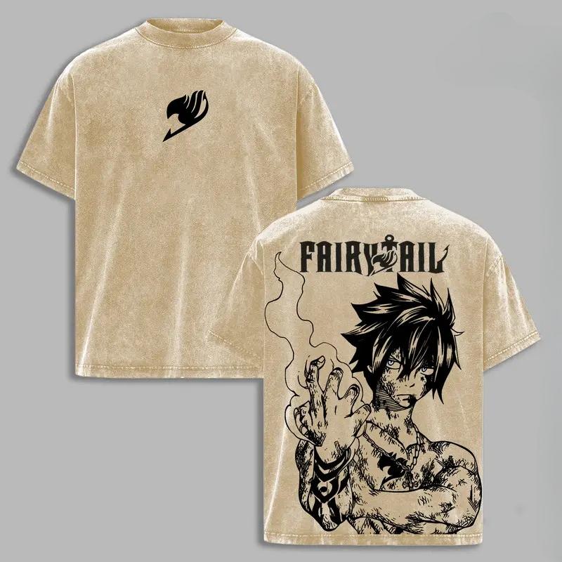 Аниме Хвост Феи Нацу Драгнил Графическая Футболка Винтажная Стиранная Оверсайз Футболка Мужская Женская Одежда Хлопок Короткий Рукав Футболки S